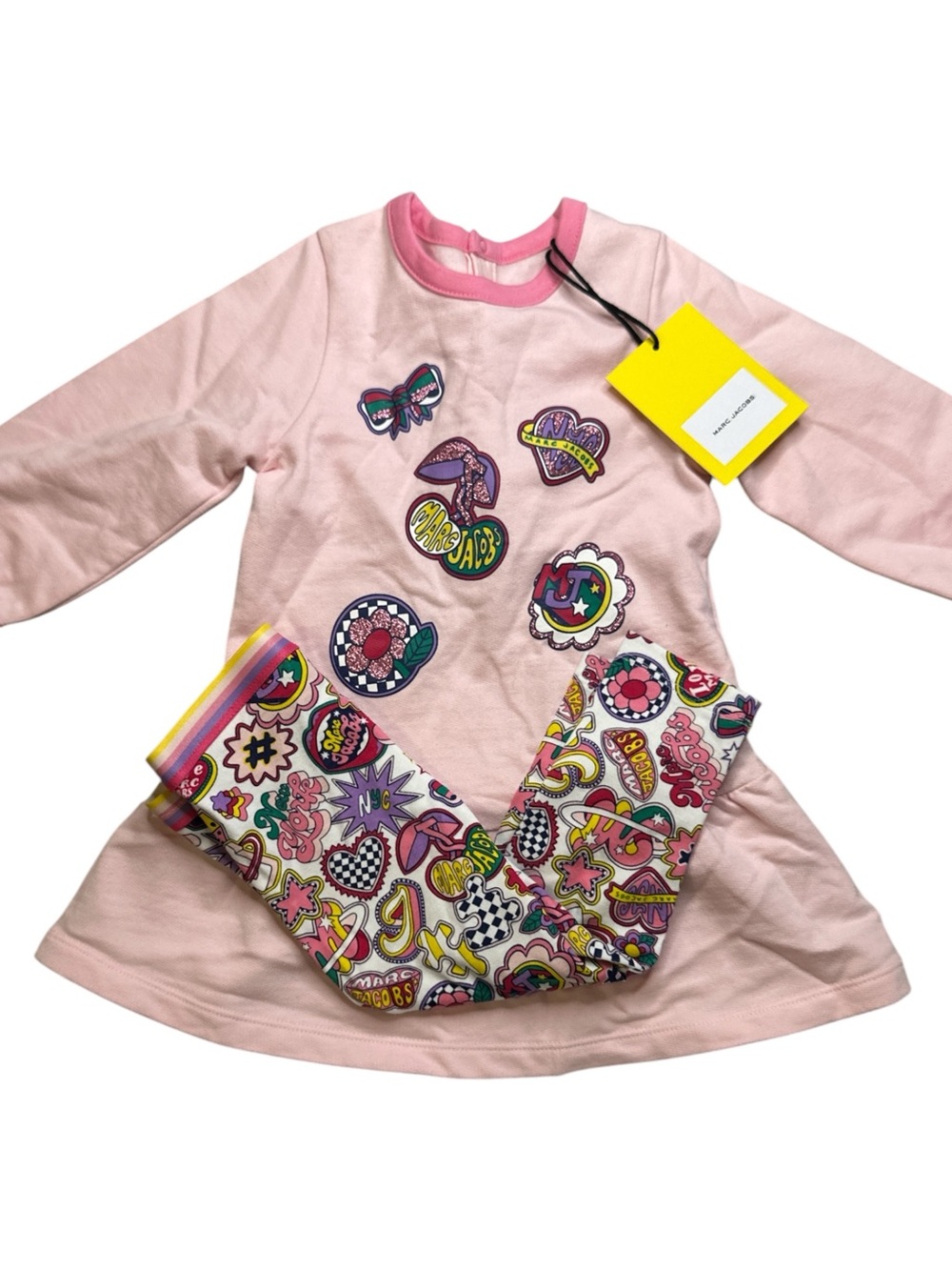 Marc Jacobs Pink Long Sleeve Tunic Top with Colorful Patch Graphics